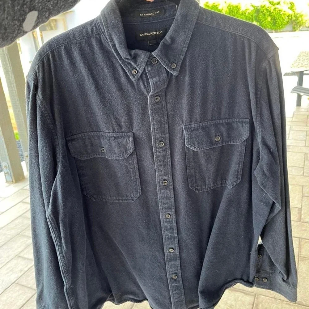Banana Republic Distressed Navy Blue Button Up Shirt Workwear